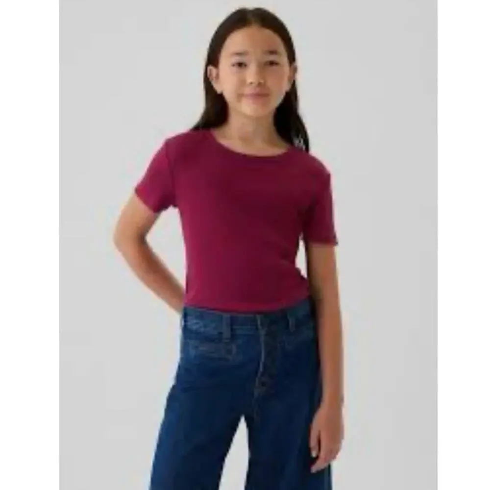 Gap Magenta Ribbed Fitted Short Sleeve Tee - Size Medium